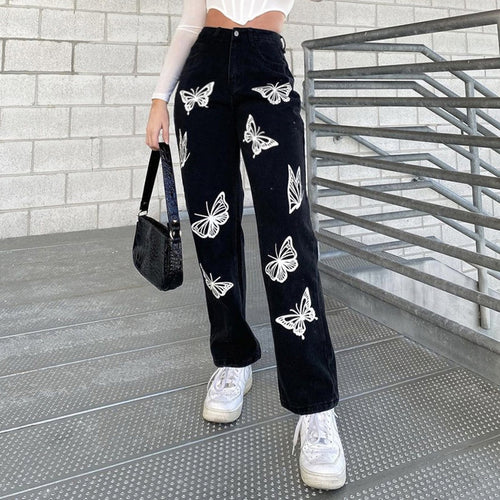 Butterfly Print High-waisted Straight-leg Jeans photo 2