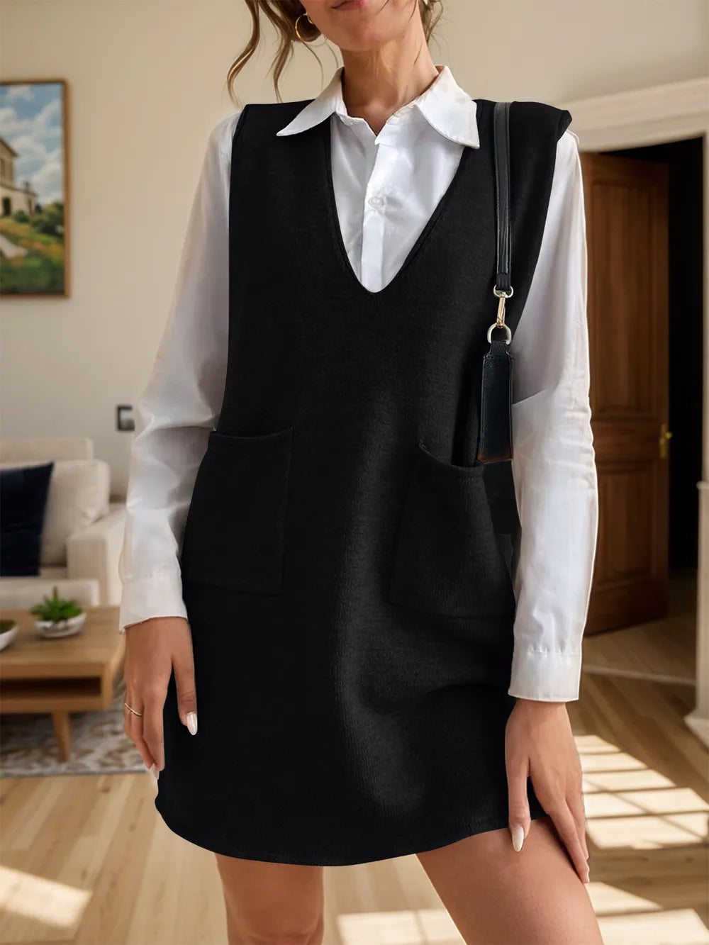V-neck Sleeveless Sweater Dress Pockets (13)