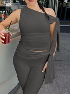Asymmetrical One-shoulder Top Capris Set (3)