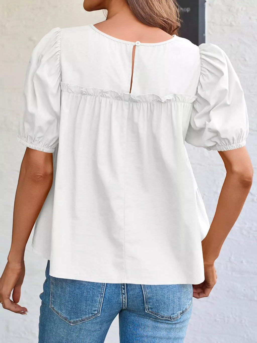 Ruched Tiered Puff Sleeve Blouse (5)