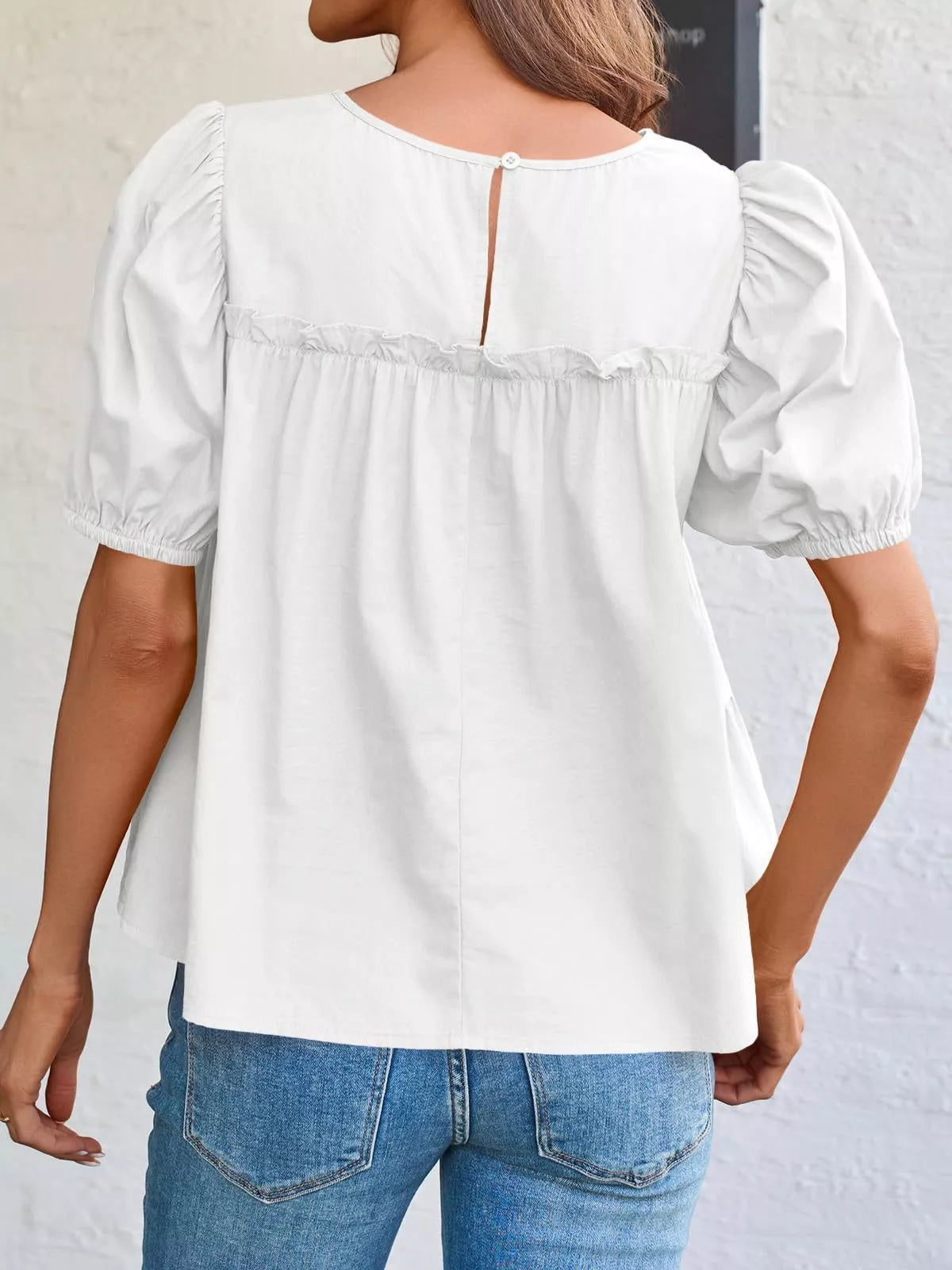 Ruched Tiered Puff Sleeve Blouse (5)