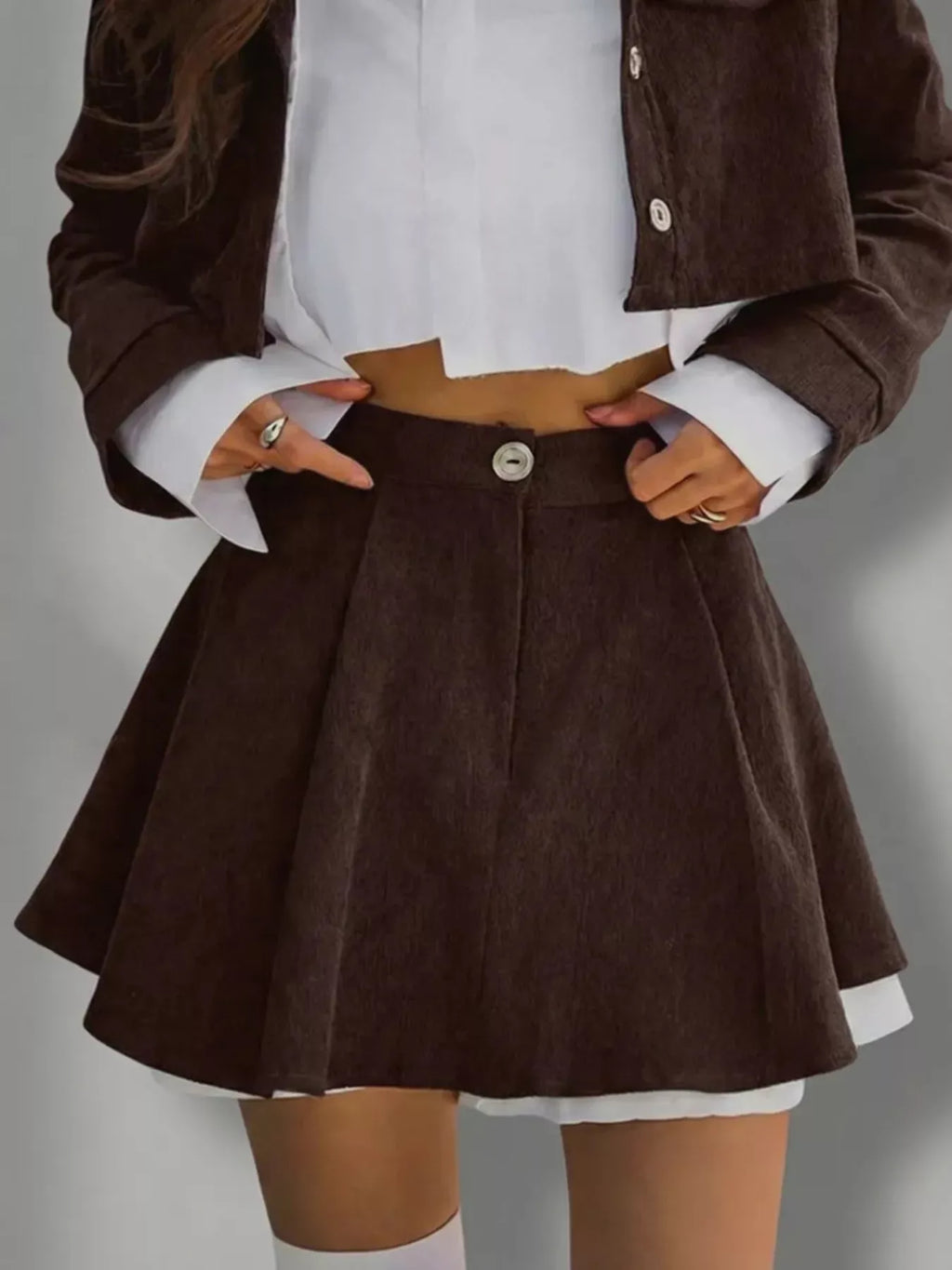 Button Up Cropped Jacket Mini Skirt Set (10)