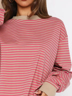 Striped Oversized Round Neck Sweatshirt (14)