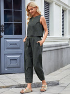 Plaid Sleeveless Top Pants Set (13)