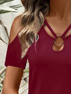Cold Shoulder T-shirt Metal Ring Detail (13)