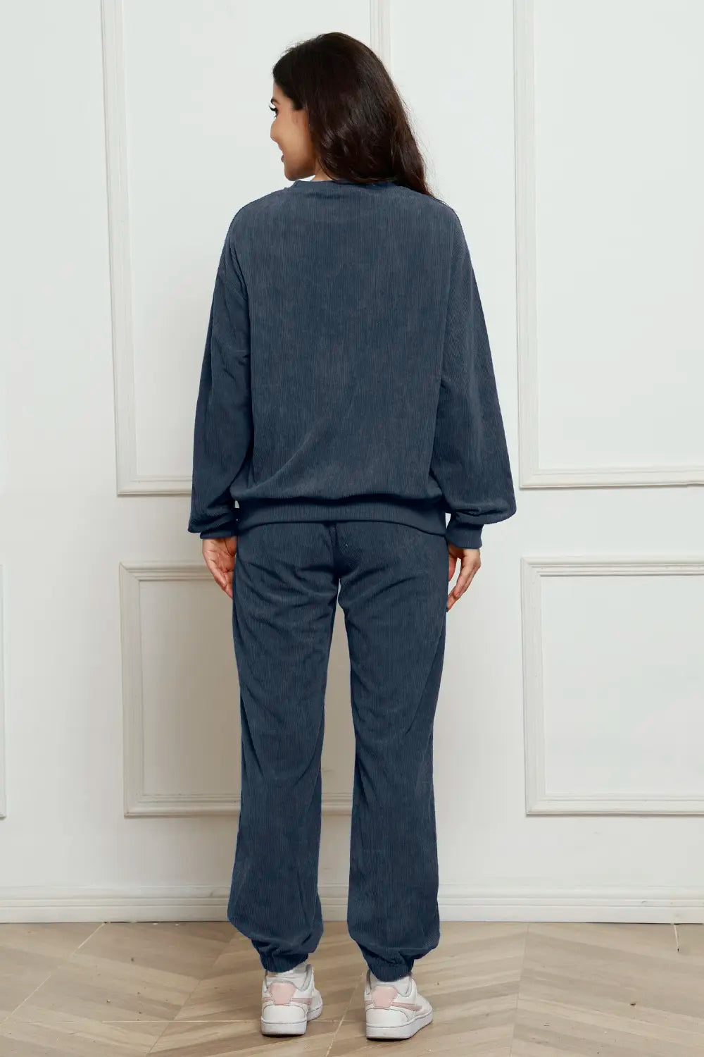 Corduroy Round Neck Sweatshirt Sweatpants Set (3)
