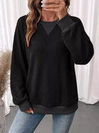 Waffle Knit Crew Neck Long Sleeve Sweatshirt (7)