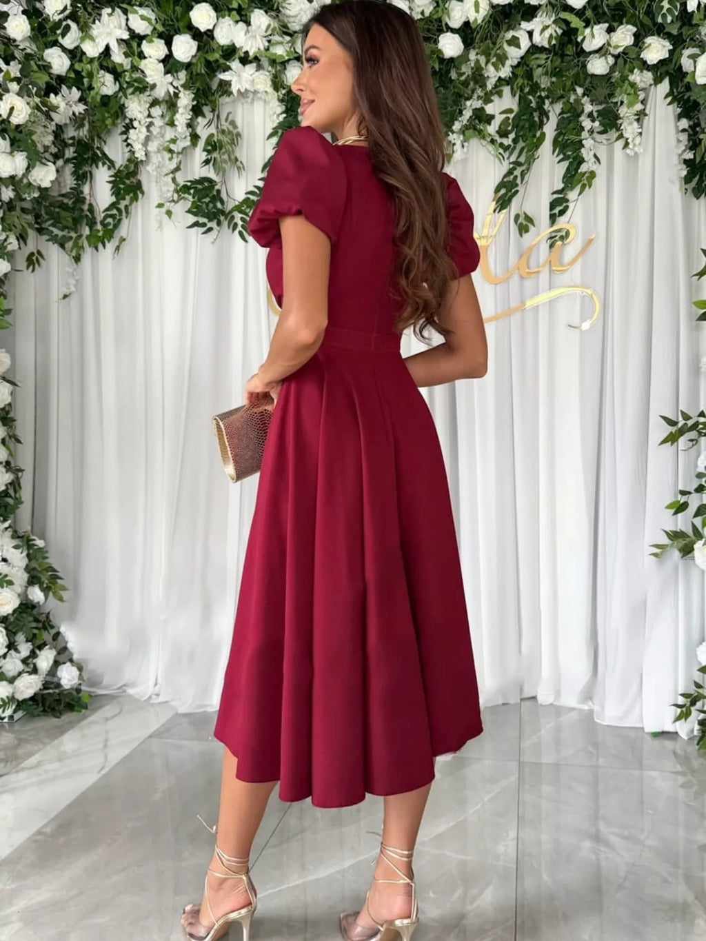 Surplice Short Sleeve Midi Dress (8)