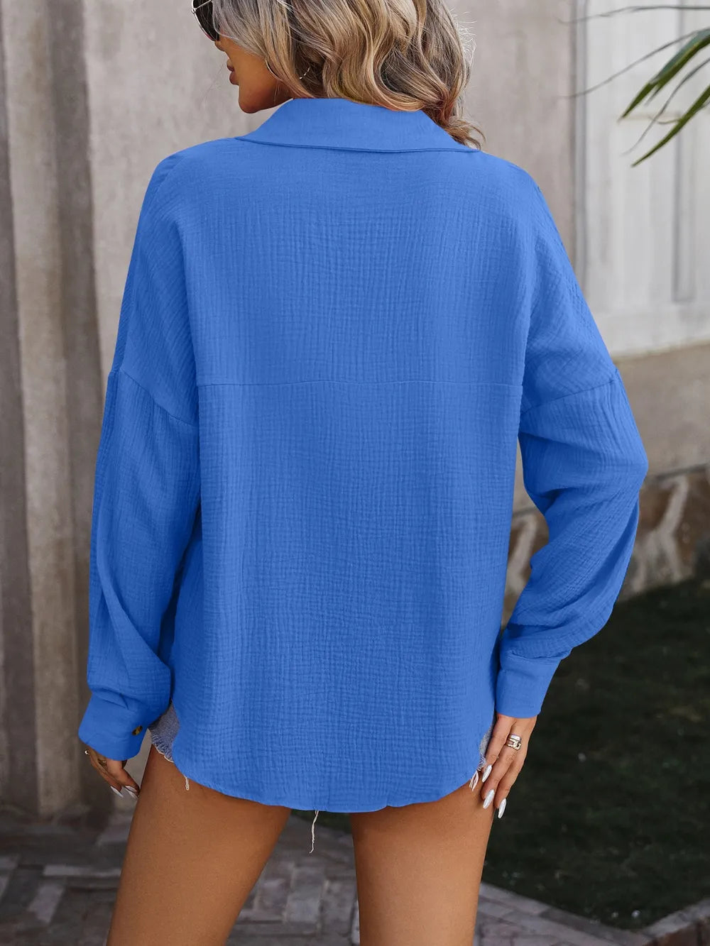 Textured Pocketed Button Up Dropped Shoulder Shirt (4)