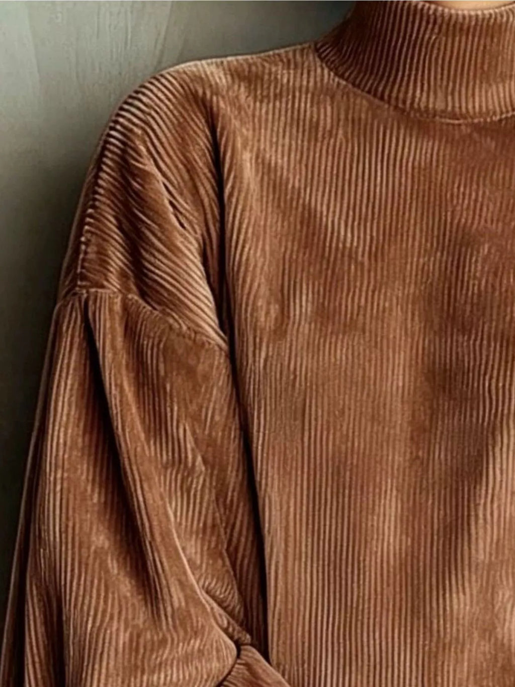 Full Size Corduroy Mock Neck Lantern Sleeve Mini Dress Plus (8)