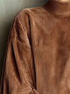 Full Size Corduroy Mock Neck Lantern Sleeve Mini Dress Plus (8)