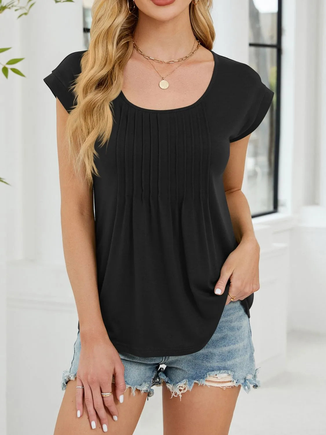 Pleated Front Scoop Neck T-shirt (14)
