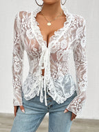 Tie Front Long Sleeve Lace Top (14)