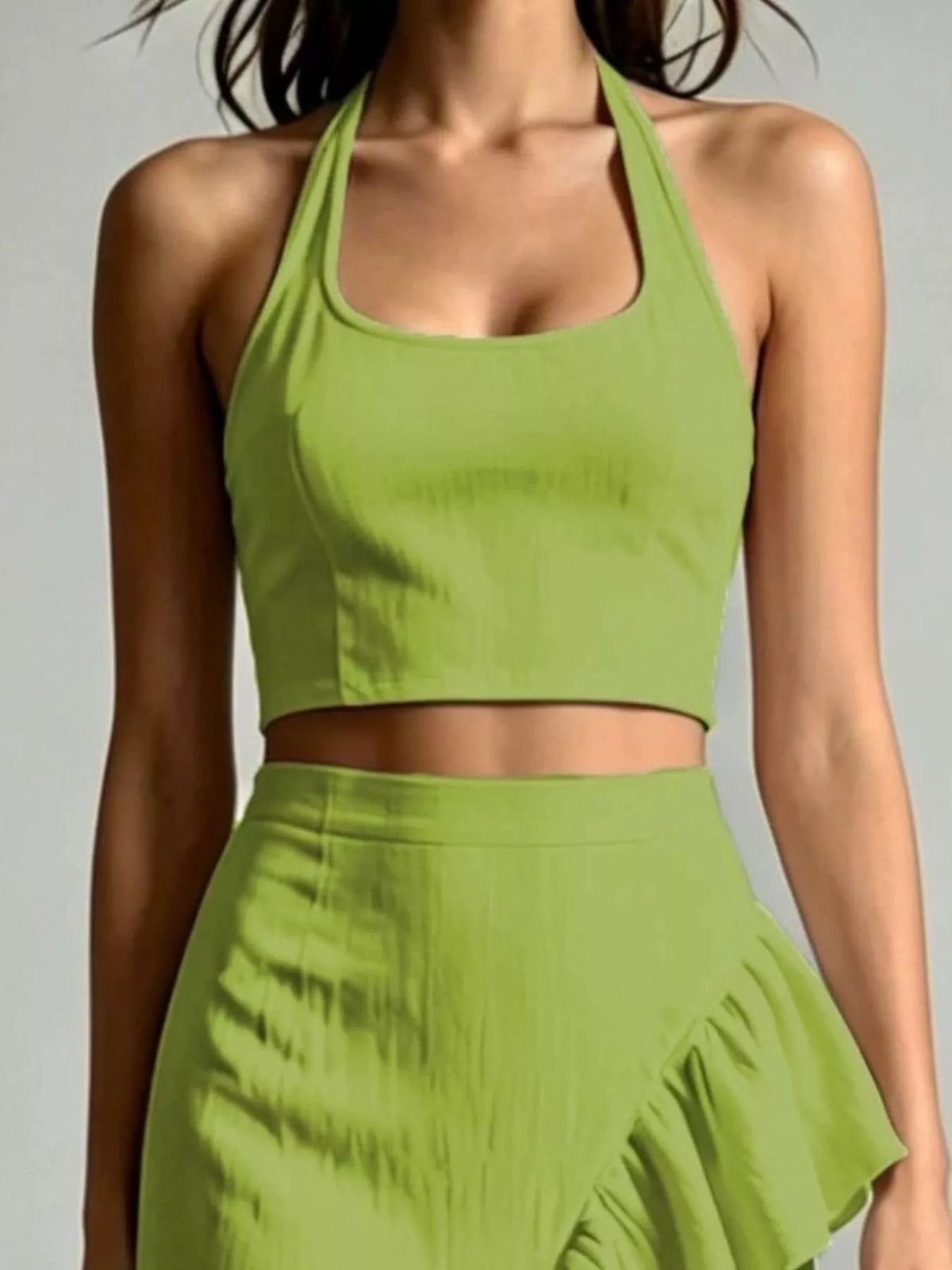 Halter Neck Crop Top High-low Maxi Skirt Two-piece Set (8)