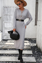 Notched Neck Dropped Shoulder Button-down Midi Dress (17)