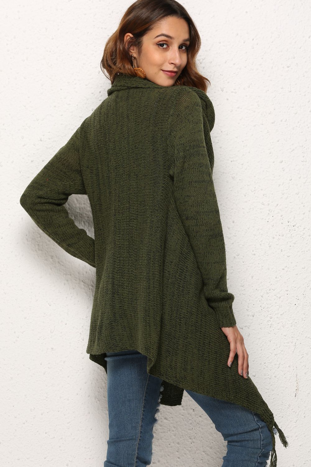 One-button Tassel Tie Asymmetrical Hem Cardigan (9)