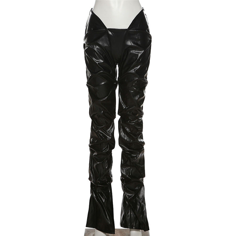 Faux Leather Low-rise Street Snap Straight Leg Casual Pants variant CJJS164091201AZ|CJJS164091202BY|CJJS164091203CX