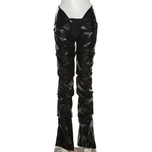 Faux Leather Low-rise Street Snap Straight Leg Casual Pants variant CJJS164091201AZ|CJJS164091202BY|CJJS164091203CX