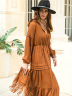 Tie Neck Long Sleeve Midi Tiered Dress (32)