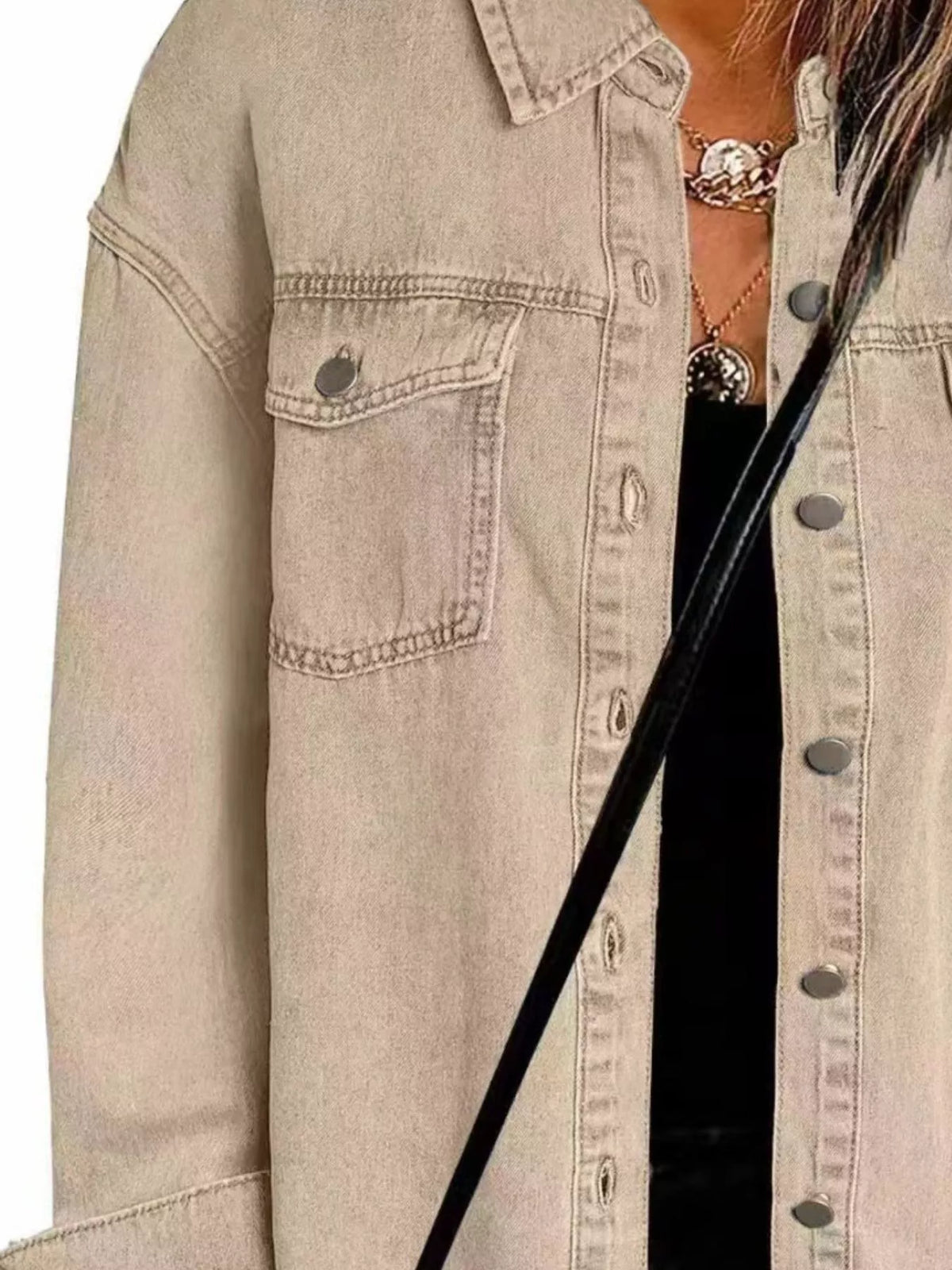 Frayed Hem Button Up Denim Jacket (10)