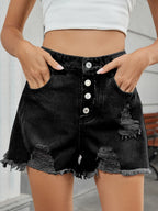 Distressed Raw Hem Denim Shorts (12)