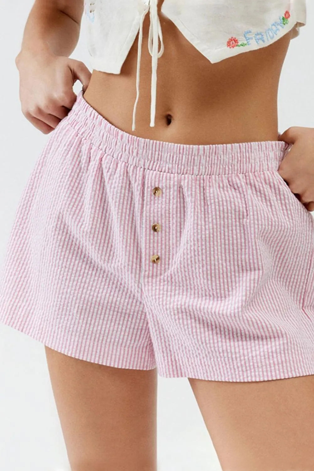 Striped Elastic Waist Shorts (10)