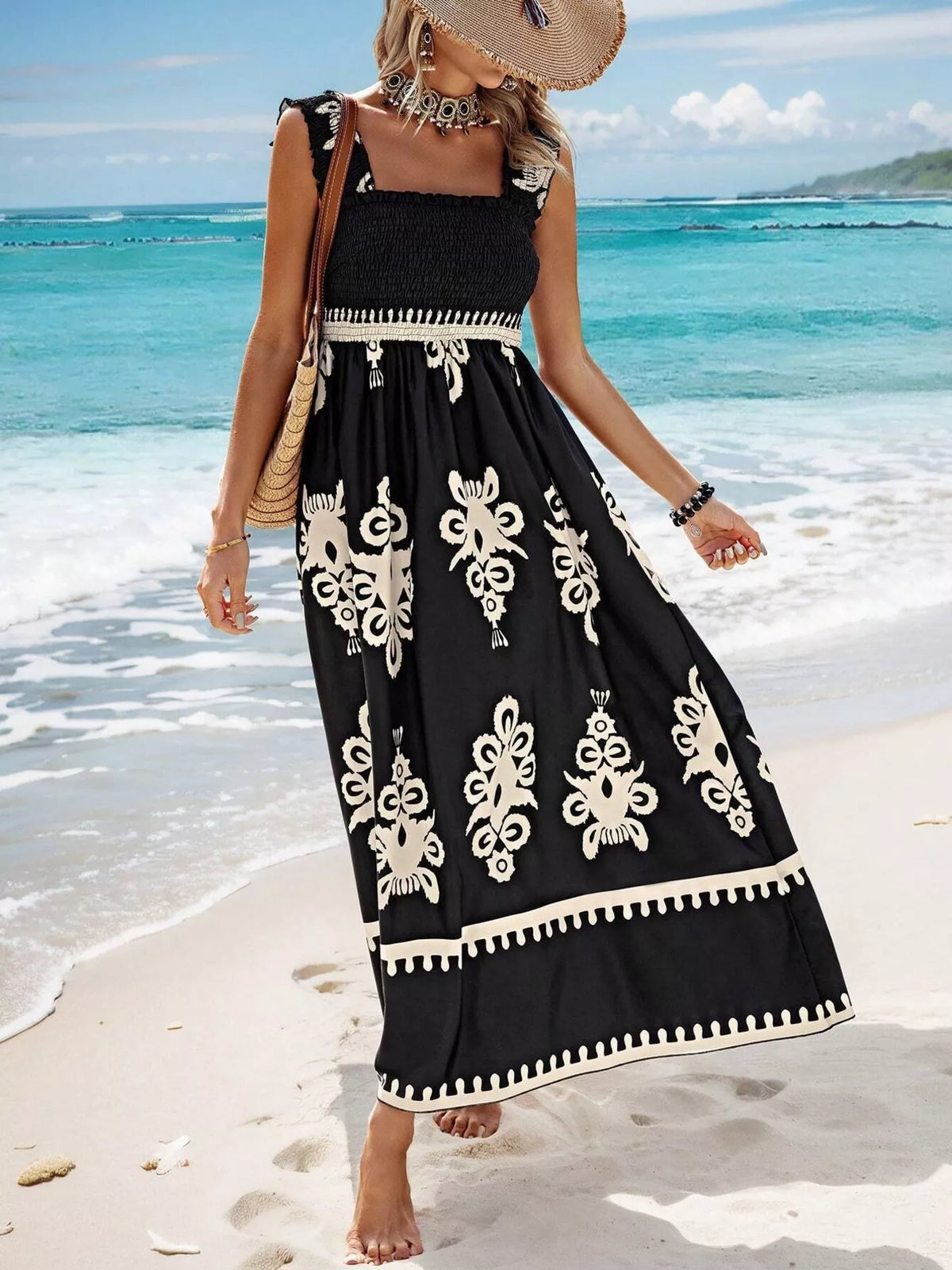 Smocked Printed Square Neck Maxi Dress (16)