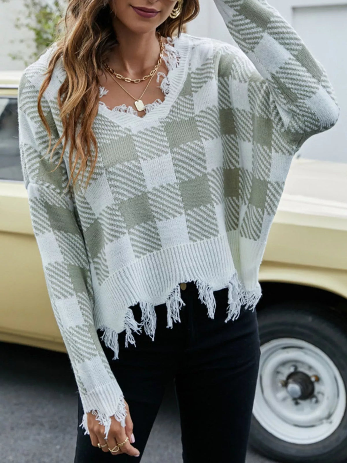 Frayed Hem Long Sleeve Sweater (11)