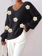 Floral Applique V-neck Sweater (10)