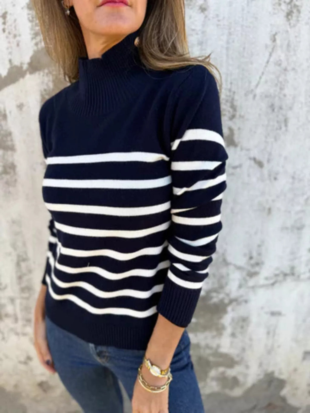 Full Size Striped Turtleneck Long Sleeve Sweater Plus (3)
