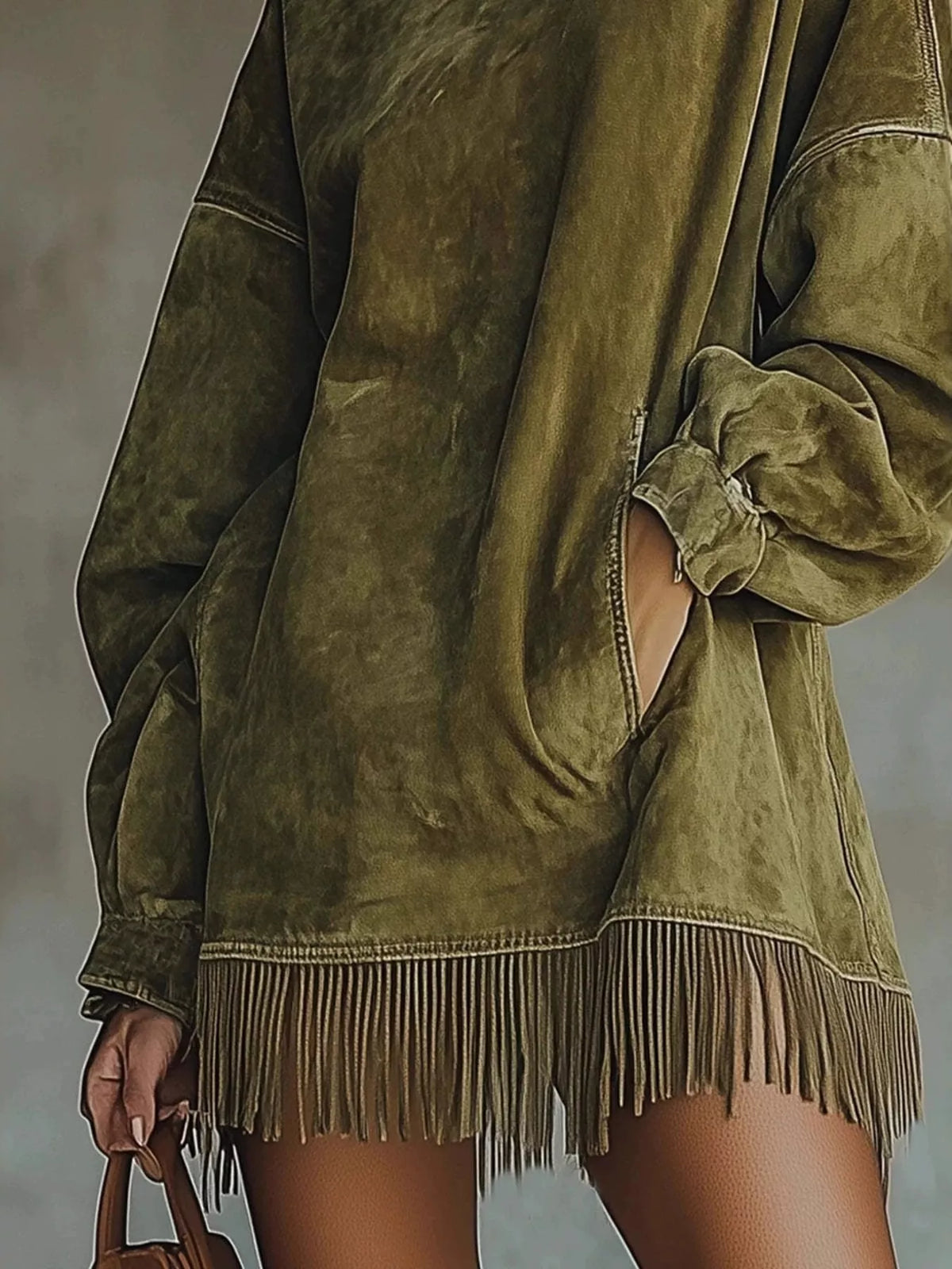 Full Size Mock Neck Fringed Hem Long Sleeve Mini Dress Plus (7)