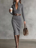 Ribbed Knit V-neck Sweater Dress (2)