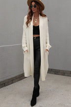 Waffle Knit Open Front Duster Cardigan Pockets (3)