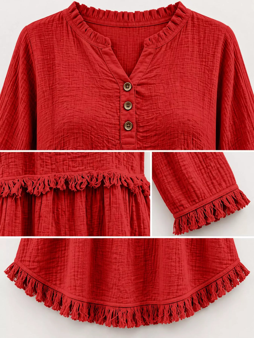 Full Size Frayed Hem Button Detail Blouse Plus (35)