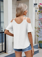 Round Neck Cold Shoulder Eyelet T-shirt (14)