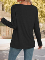 Lace Trim V-neck Long Sleeve T-shirt (9)
