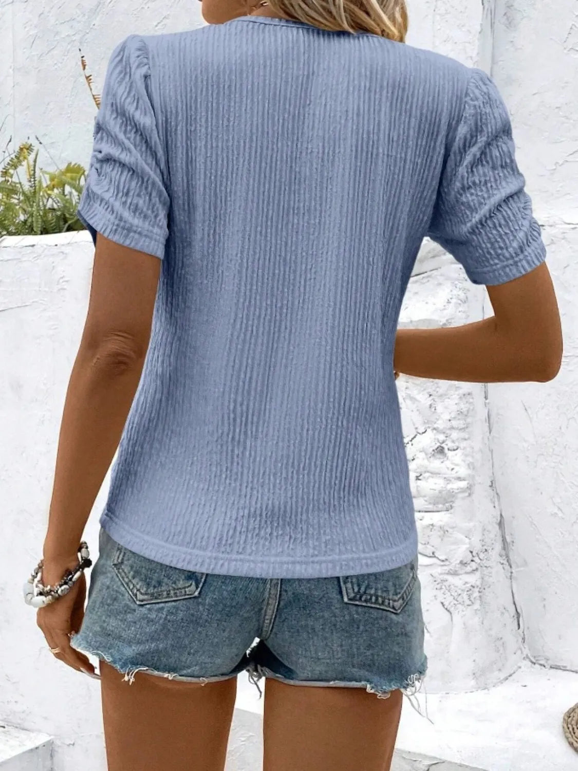 Ruched Round Neck Short Sleeve Top (5)