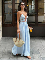 Striped Halter Neck Maxi Dress (3)