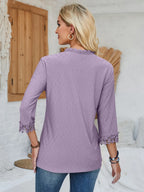 Lace Detail V-neck Three-quarter Sleeve Blouse (24)