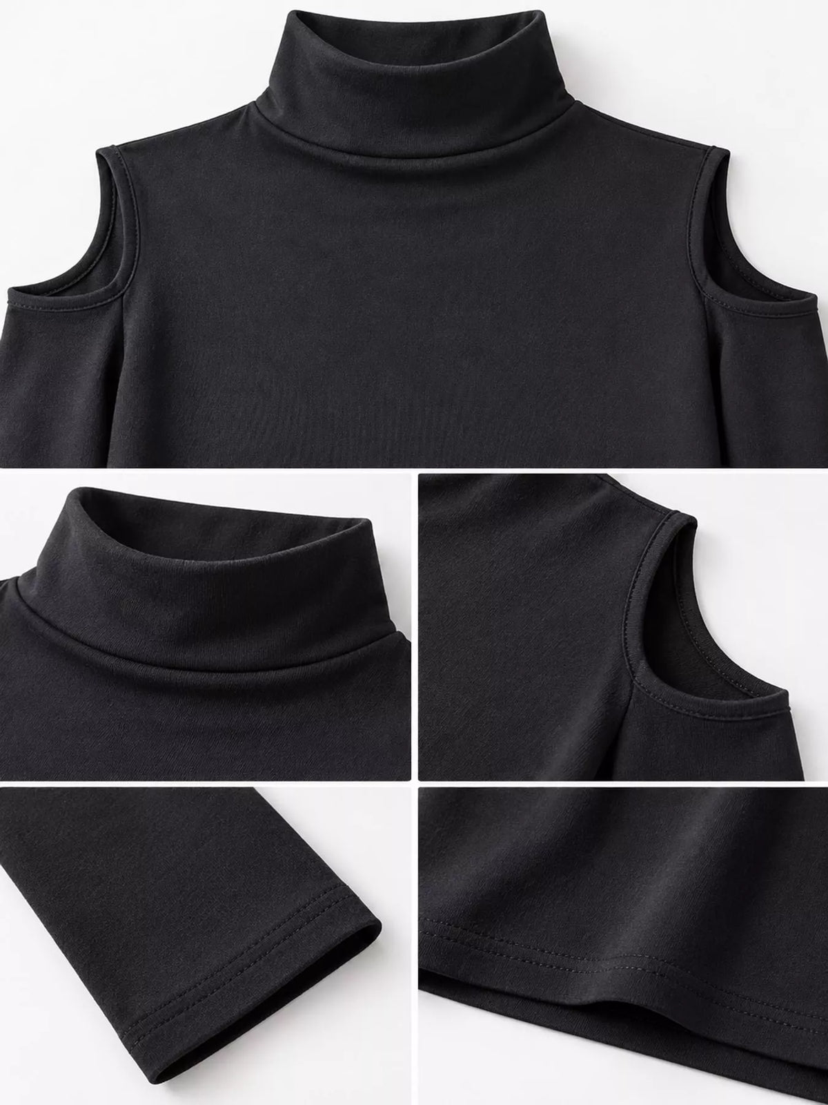 Mock Neck Cold-shoulder Slim-fit T-shirt (10)