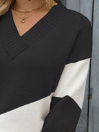 Block V-neck Knit Sweater (8)