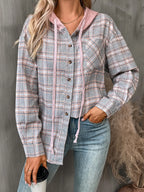 Plaid Long Sleeve Hooded Jacket (4)