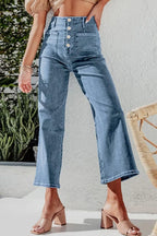 Button Fly Cropped Wide Leg Jeans (2)