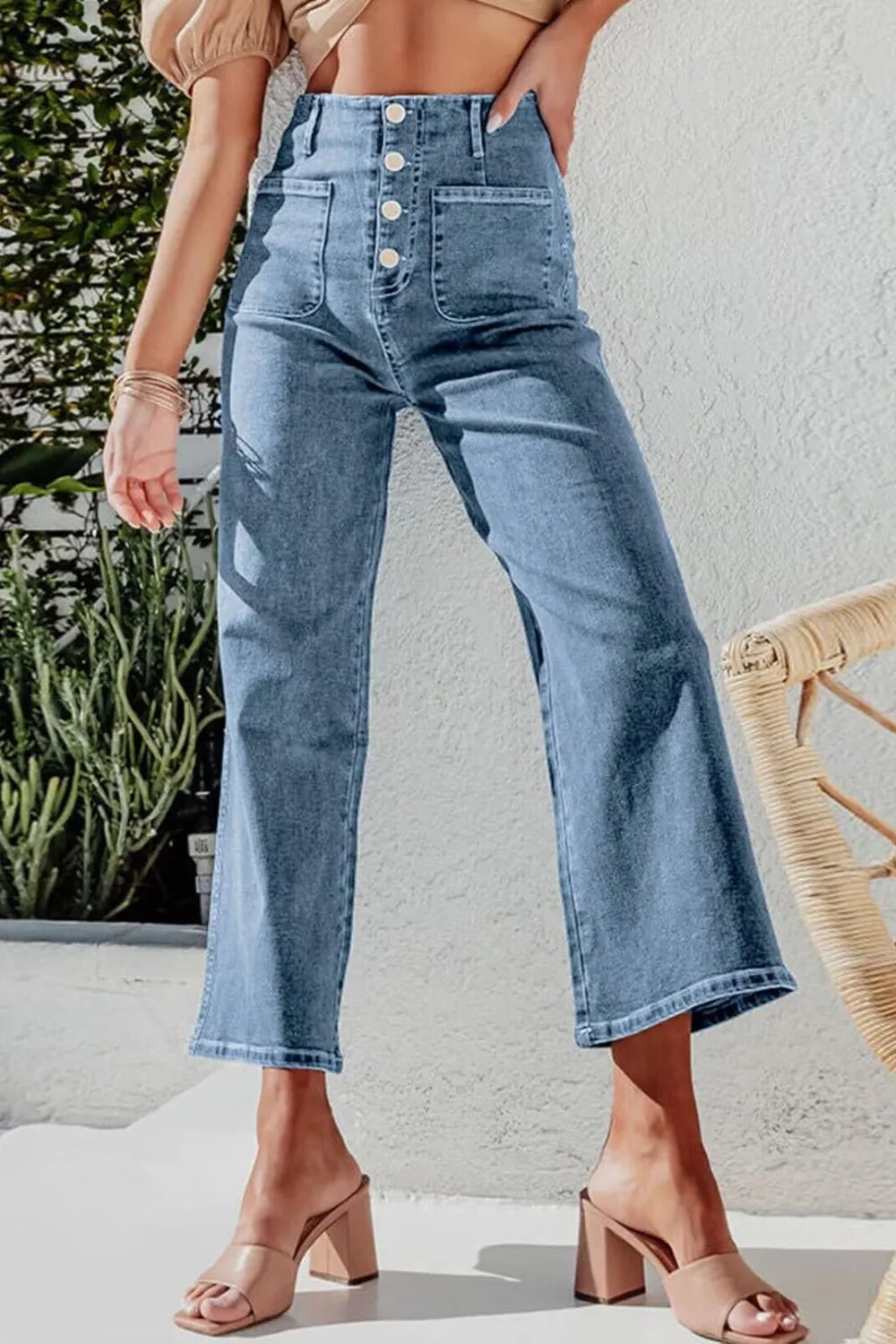 Button Fly Cropped Wide Leg Jeans (2)