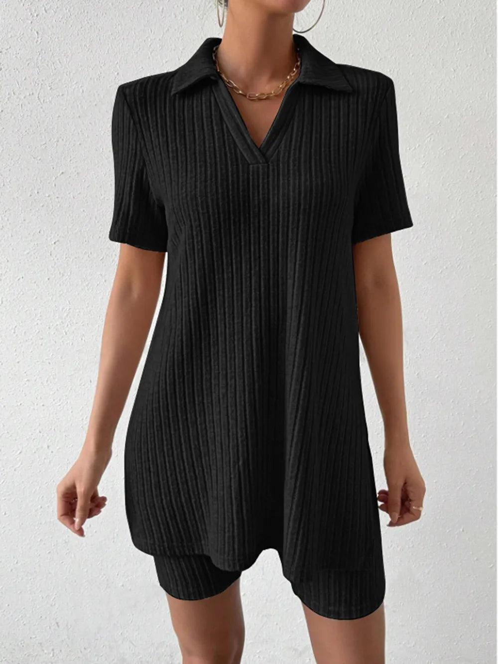 Johnny Collar Short Sleeve Top Shorts Set (7)