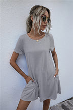Round Neck Short Sleeve Mini Dress (14)