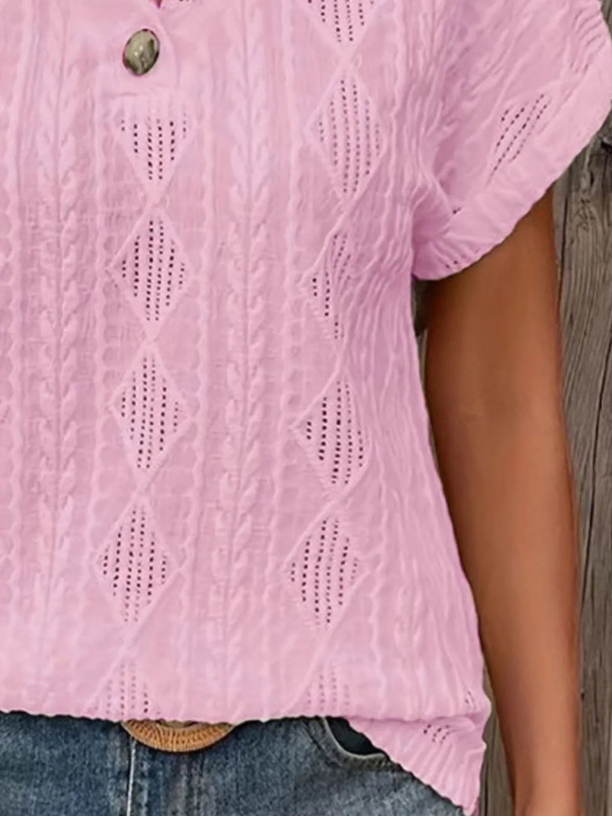 Textured V-neck Short Sleeve Top (12)
