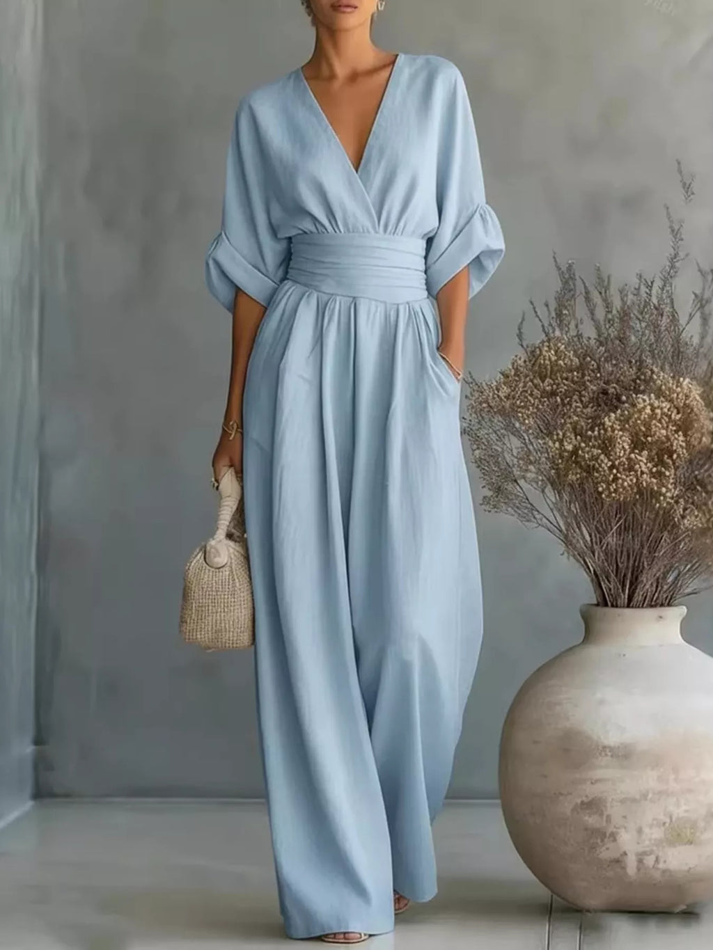 Full Size Half Sleeve Wide Leg Jumpsuit Plus