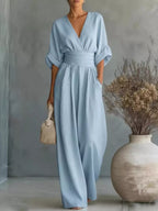 Full Size Half Sleeve Wide Leg Jumpsuit Plus