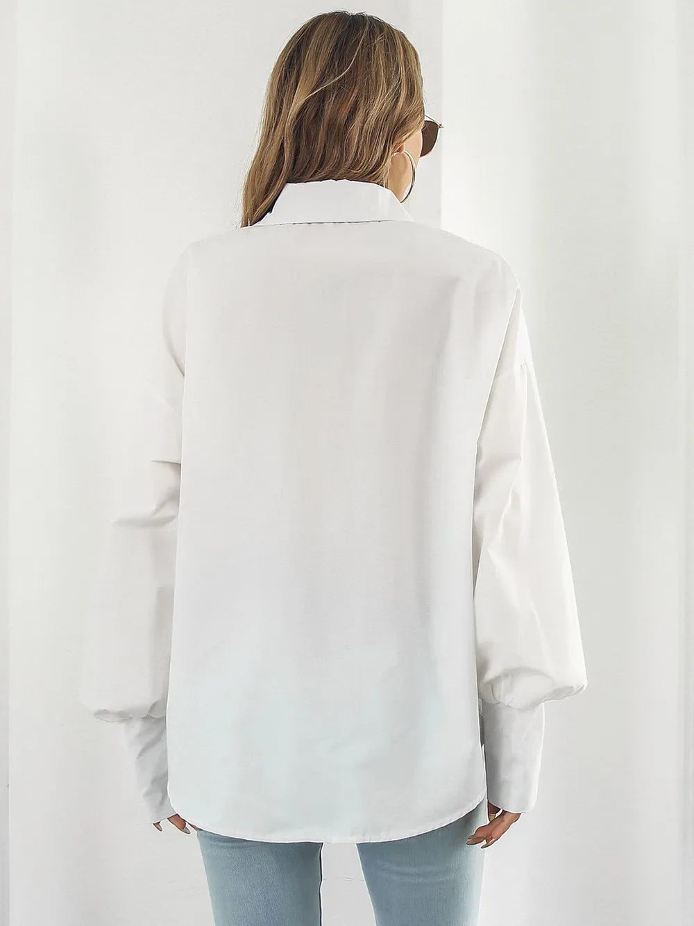 Button Up Dropped Shoulder Lantern Sleeve Shirt (11)